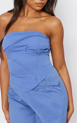 Tall Blue Tailored Buckle Detail Bandeau Top