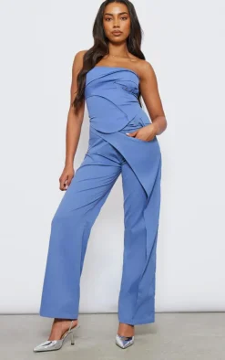 Tall Blue Tailored Cut Out Detail Wide Leg Pants