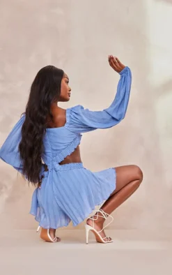 Tall Blue Textured Cut Out Romper