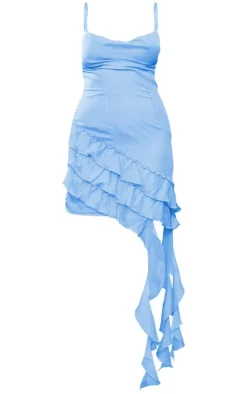 Tall Blue Textured Frill Mini Dress