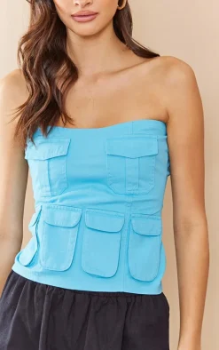 Tall Bright Blue Cargo Pocket Detail Corset Top