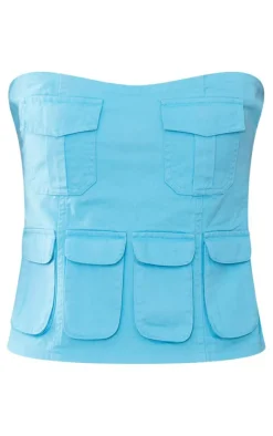 Tall Bright Blue Cargo Pocket Detail Corset Top