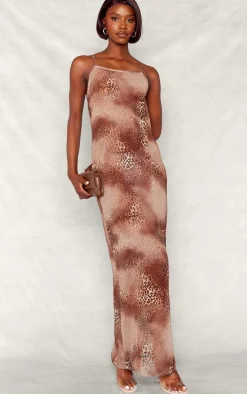 Tall Brown Chiffon Leopard Tie Back Maxi Dress