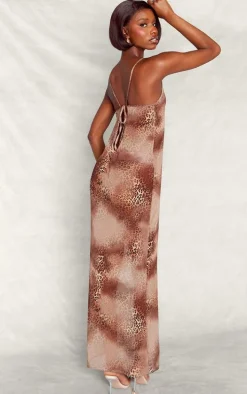 Tall Brown Chiffon Leopard Tie Back Maxi Dress