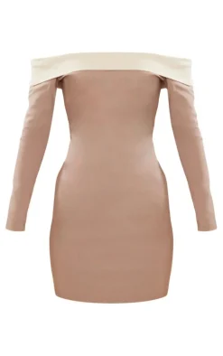 Tall Brown Fold Over Bardot Bodycon Dress