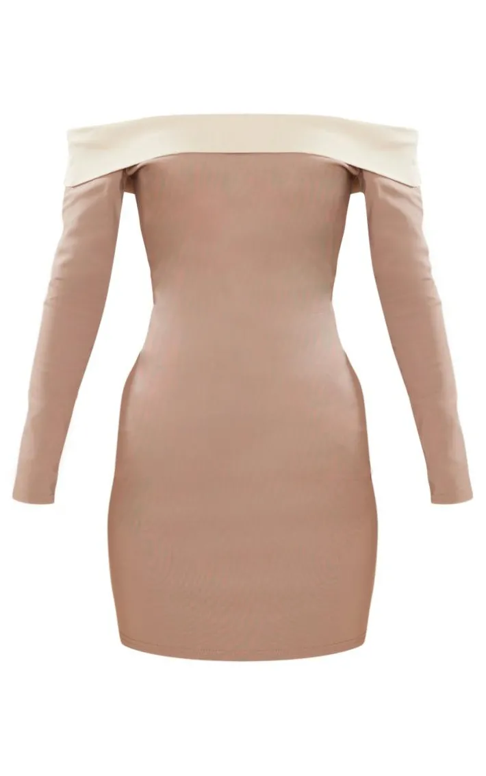 Tall Brown Fold Over Bardot Bodycon Dress