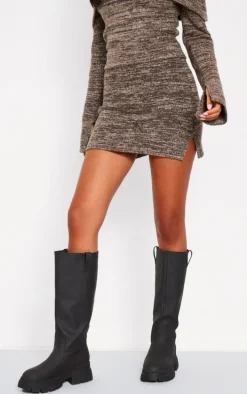 Tall Brown Knitted Mini Skirt