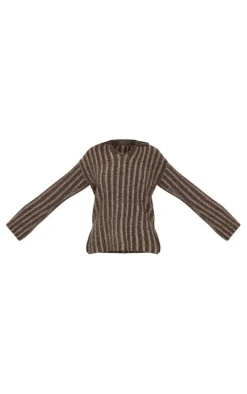 Tall Brown Knitted Rib Detail V Neck Sweater