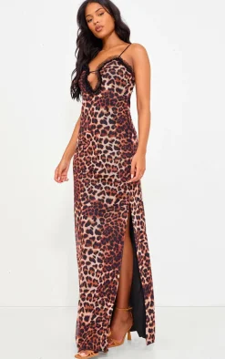 Tall Brown Leopard Mesh Maxi Dress