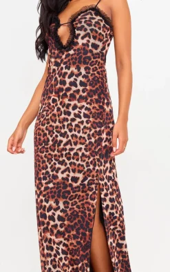 Tall Brown Leopard Mesh Maxi Dress