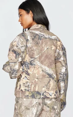 Tall Brown Multi Printed Denim Jacket