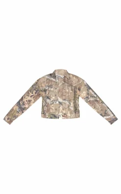 Tall Brown Multi Printed Denim Jacket