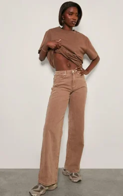 Tall Brown Washed Mid Rise Straight Leg Jeans