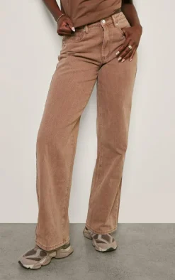 Tall Brown Washed Mid Rise Straight Leg Jeans