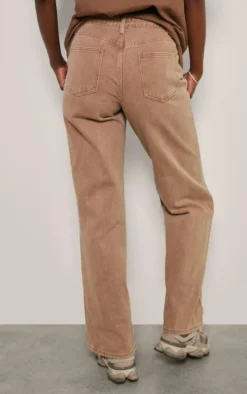 Tall Brown Washed Mid Rise Straight Leg Jeans