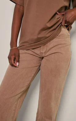 Tall Brown Washed Mid Rise Straight Leg Jeans