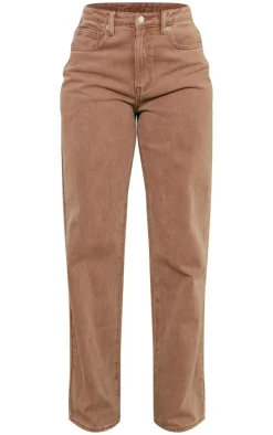Tall Brown Washed Mid Rise Straight Leg Jeans