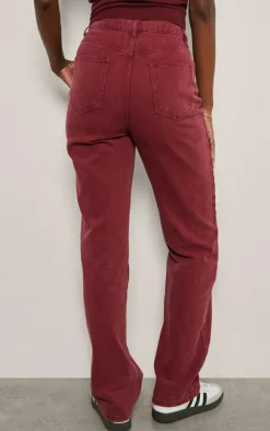 Tall Burgundy Washed High Waist Straight Leg Jeans