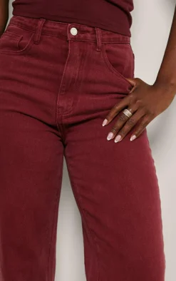 Tall Burgundy Washed High Waist Straight Leg Jeans