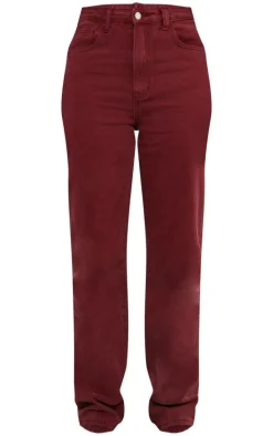 Tall Burgundy Washed High Waist Straight Leg Jeans