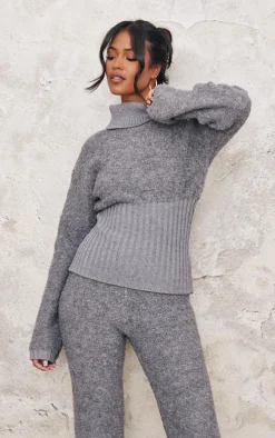 Tall Charcoal Contrast Textured Knit Sweater