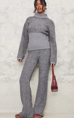 Tall Charcoal Contrast Textured Knit Pants