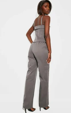 Tall Charcoal Corset Detailed Wide Leg Jumpsuit