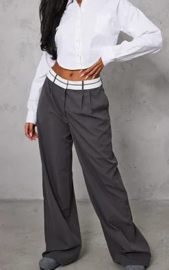 Tall Charcoal Fold Over Front Pants