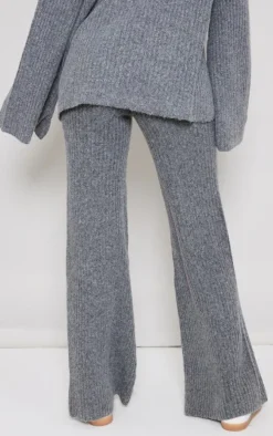 Tall Charcoal Luxe Rib Knit Wide Leg Pants