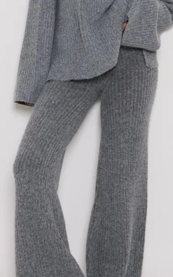 Tall Charcoal Luxe Rib Knit Wide Leg Pants
