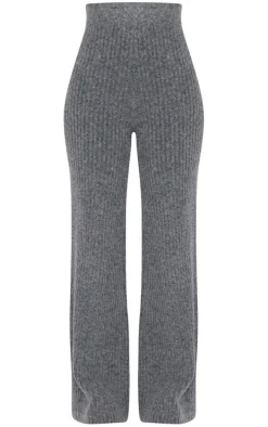 Tall Charcoal Luxe Rib Knit Wide Leg Pants