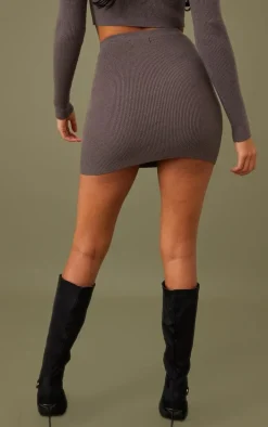 Tall Charcoal Ribbed Mini Skirt