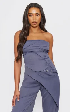 Tall Charcoal Tailored Buckle Detail Bandeau Top