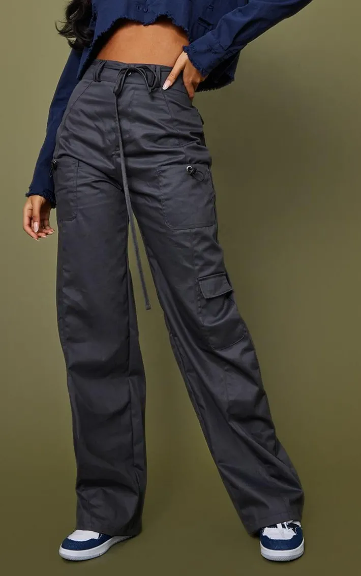 Tall Charcoal Tie Front Cargo Pants