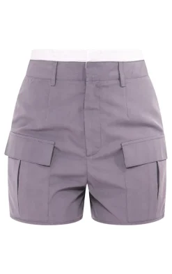 Tall Charcoal Waistband Detail Tailored Shorts