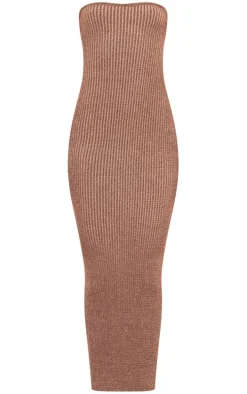 Tall Chocolate Brown Marl Knit Bandeau Midaxi Dress