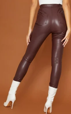 Tall Chocolate Button Up Faux Leather Skinny Pants