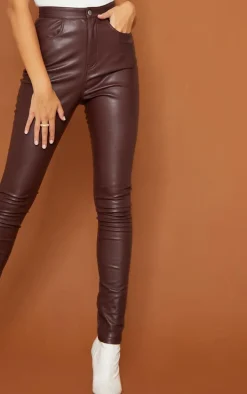 Tall Chocolate Button Up Faux Leather Skinny Pants