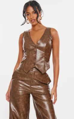 Tall Chocolate Faux Leather Vest