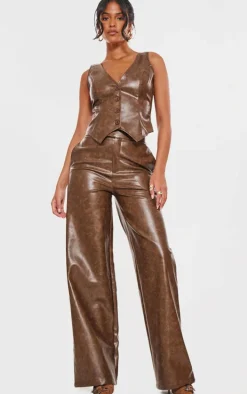 Tall Chocolate Faux Leather Wide Leg Pants