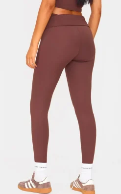 Tall Chocolate High Waisted Fold Over Detail Leggings