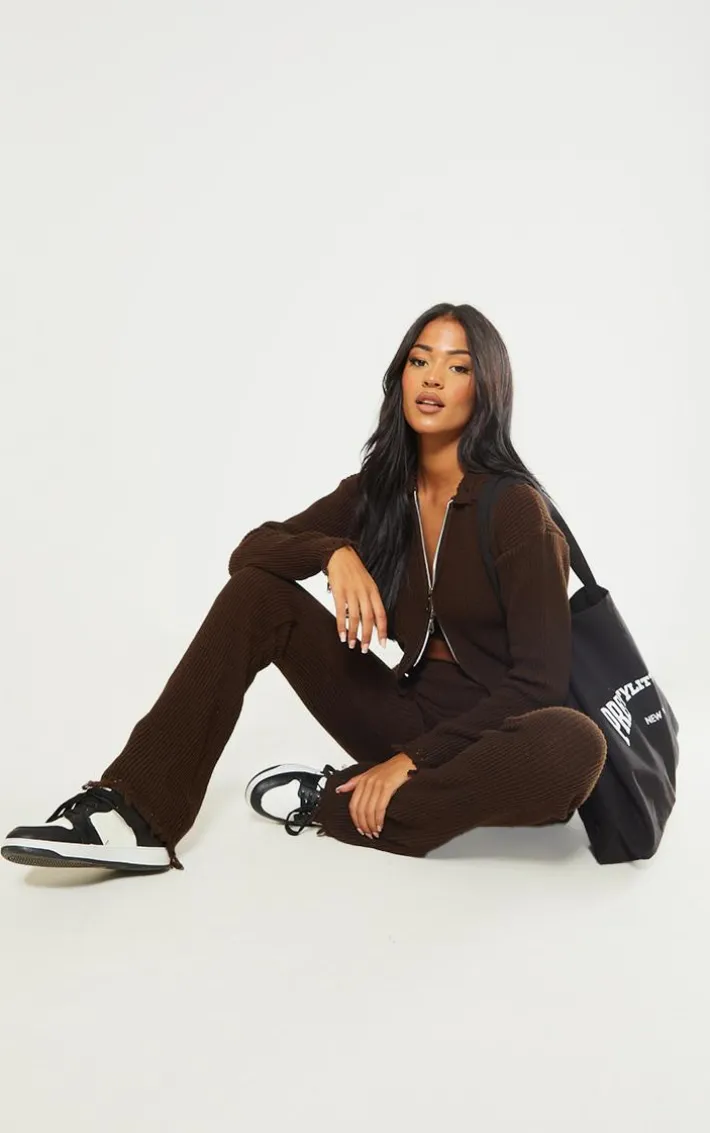 Tall Chocolate Knitted Distressed Cardigan