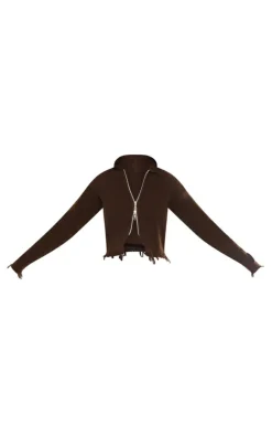 Tall Chocolate Knitted Distressed Cardigan