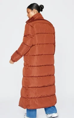 Tall Chocolate Maxi Contrast Hooded Puffer