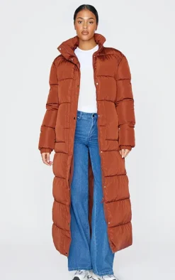 Tall Chocolate Maxi Contrast Hooded Puffer