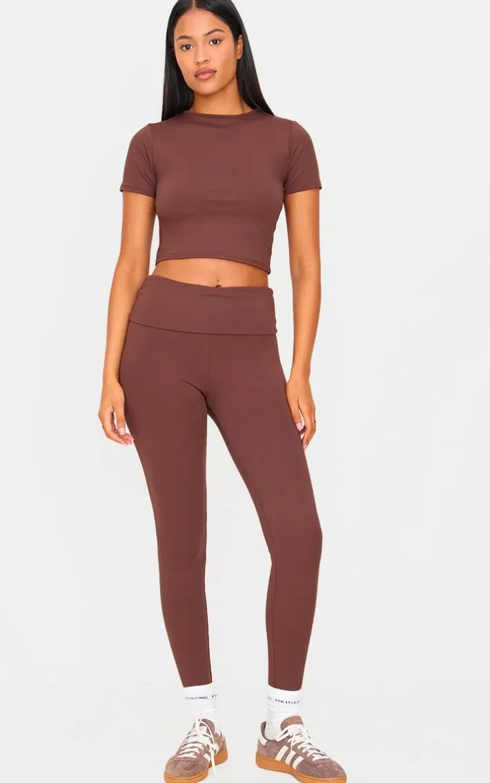 Tall Chocolate Short Sleeve Active Crop Top