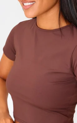 Tall Chocolate Short Sleeve Active Crop Top