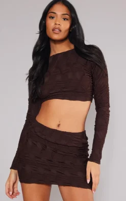 Tall Chocolate Textured Jersey Long Sleeve Backless Top