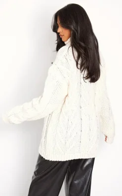 Tall Cream Chunky Cable Knit Turtle Neck Sweater