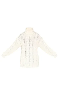 Tall Cream Chunky Cable Knit Turtle Neck Sweater